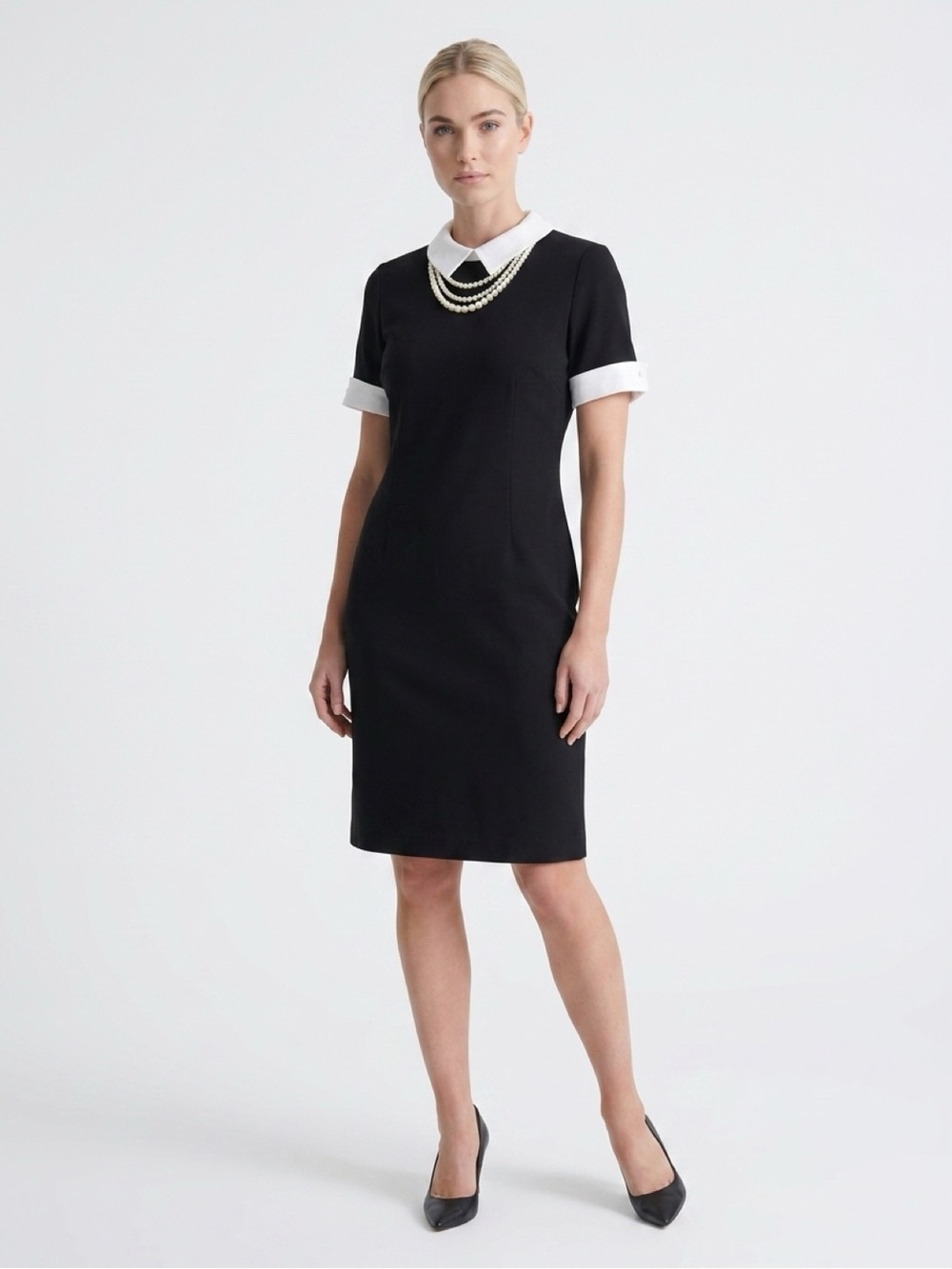 Karl Lagerfeld Black Midi Dress with White Collar